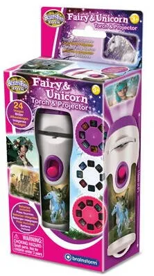 Jucarie Educationala MG DYSTRYBUCJA Latarka proiectoare Brainstorm, set cu 3 discuri, imagini cu zane si unicorni, 11x3,5cm