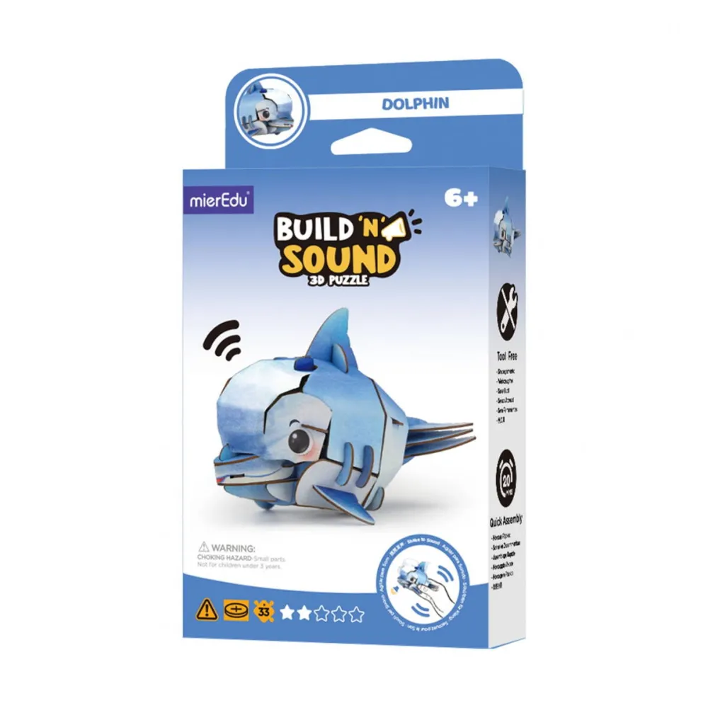 Jucarie Educationala MG DYSTRYBUCJA Puzzle 3D cu sunete - Delfin, Build 'n' Sound, Carton, multicolor, mierEdu, 5 ani+
