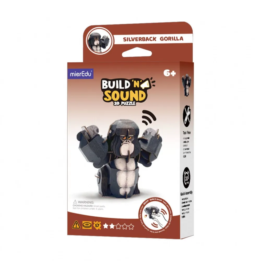 Jucarie Educationala MG DYSTRYBUCJA Puzzle 3D cu sunete - Gorila, Build 'n' Sound, Carton, multicolor, mierEdu, 5 ani+