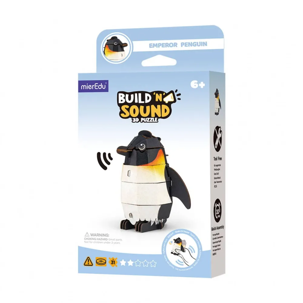 Jucarie Educationala MG DYSTRYBUCJA Puzzle 3D cu sunete - Pinguin, Build 'n' Sound, Carton, multicolor, mierEdu, 5 ani+