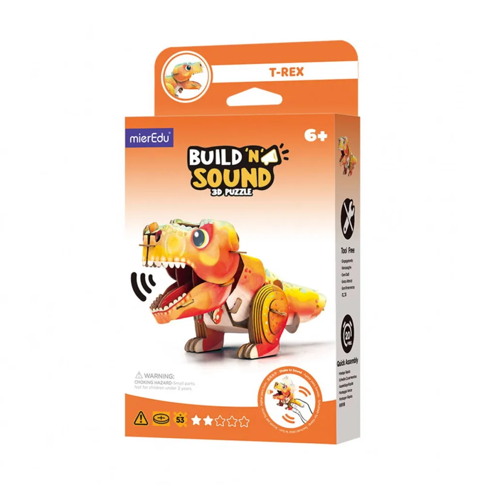 Jucarie Educationala MG DYSTRYBUCJA Puzzle 3D cu sunete - Tyrannosaurus Rex, Build 'n' Sound, Carton, multicolor, mierEdu, 5 ani+