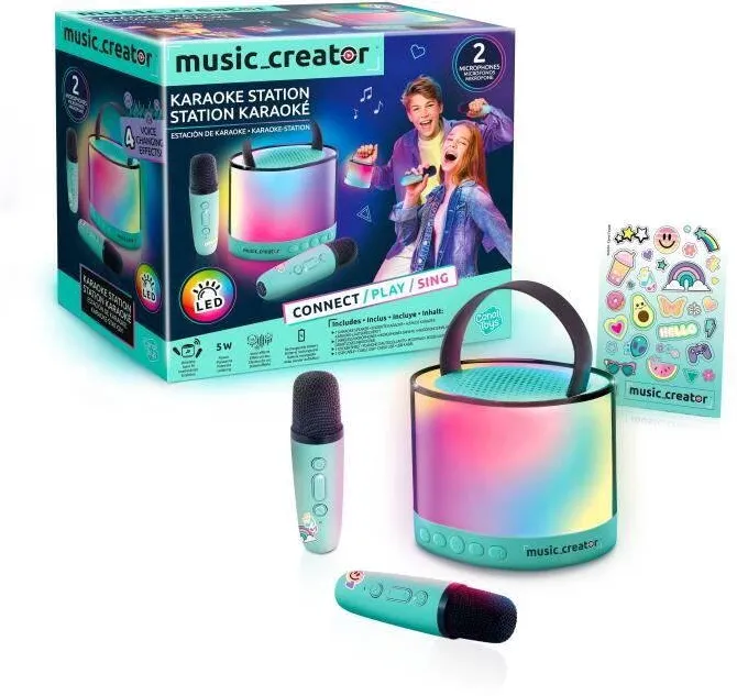 Jucarie creativa Canal Toys - Mini Karaoke Station, difuzor luminos, 2 microfoane wireless, jucarii interactive copii