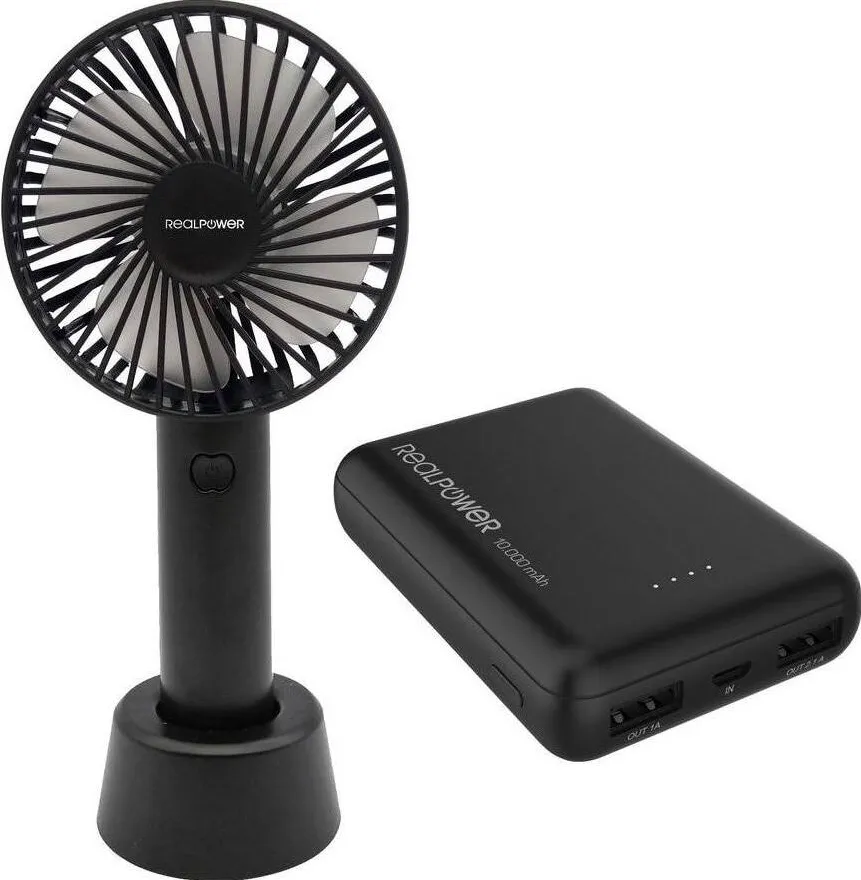 Realpower Ventilator de mana, RealPower, 3 viteze, USB, 1200mAh, Negru