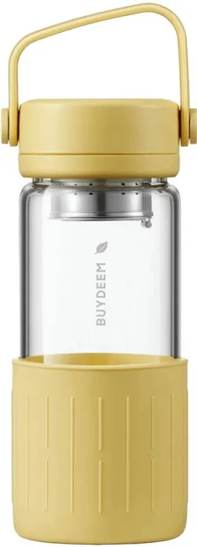 BUYDEEM Sticla de ceai cu infuzor BUYDEEM DG42, 300 ml, Protectie silicon, Galben