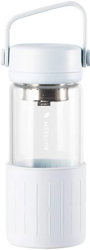 BUYDEEM Sticla de ceai cu infuzor BUYDEEM DG42, 300 ml, Protectie silicon, Alb