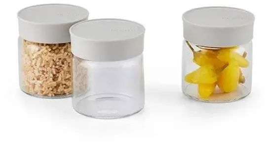 BUYDEEM Set de 3 cutii alimentare, 200 ml, Buydeem, sticla borosilicata, rezistente la temperaturi, gri