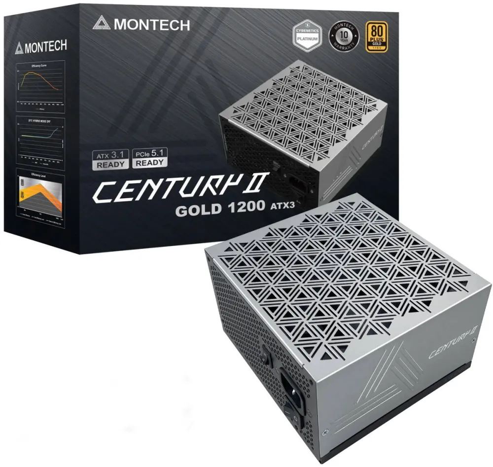 Sursa PC Montech Sursa Montech Century II 1200W, 80 Plus Gold, ATX 3.1, Full Modulara, Negru