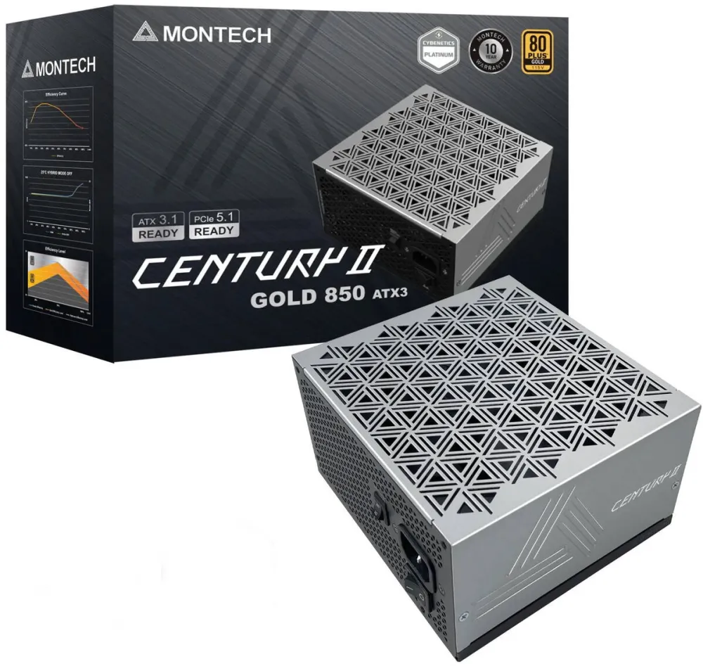 Sursa PC Montech Sursa Montech Century II 850W, 80 Plus Gold, ATX 3.1, Full Modulara, Negru