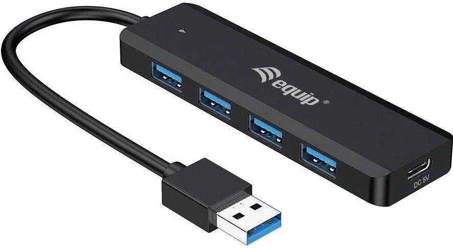 Hub USB EQUIP 4-Port 3.0 ->4x3.0 +USBC Ada., Negru
