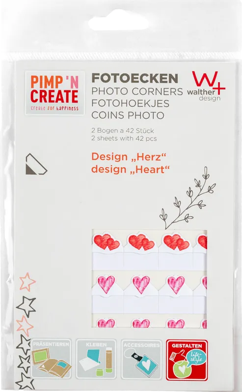Rama foto Walther Photo corners heart design 2 sheets of 42 pcs