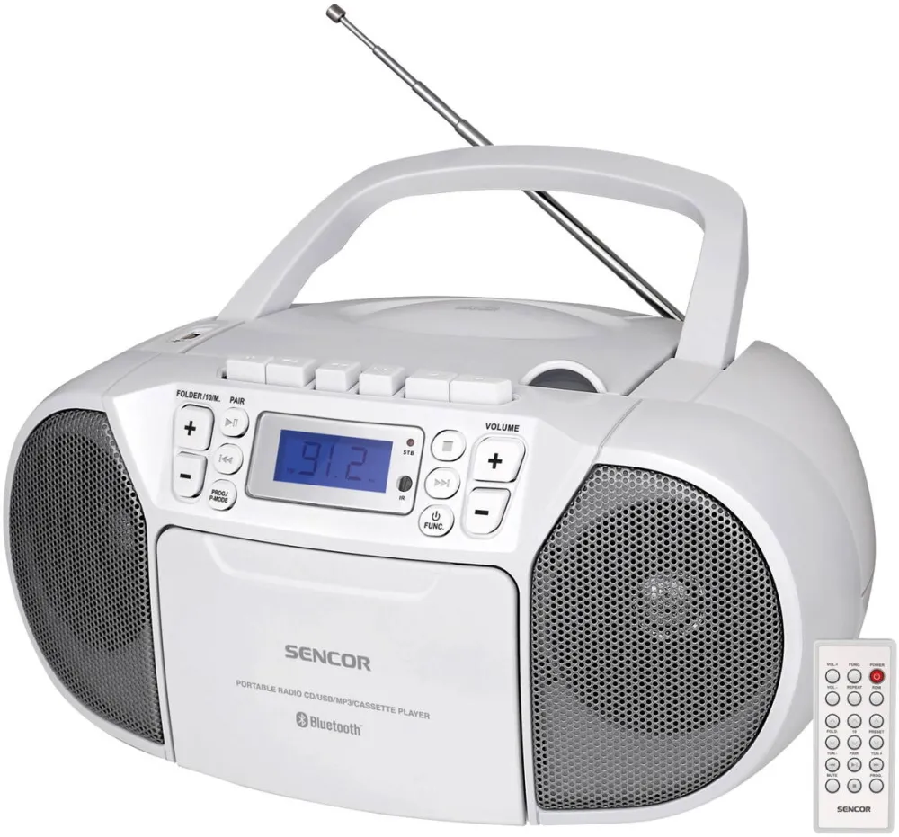 SENCOR Radio CD portabil, Sencor, Bluetooth, MP3, USB/AUX, Alb
