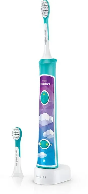 Philips Periuta de dinti electrica pentru copii Sonicare HX6352/11, 2 moduri de periaj, 2 niveluri de intensitate, 62.000 miscari/minut, contine 2 capete de periere: pentru 3 si 7 ani, 8 stikere, conectare aplicatie Philips Sonicare for Kids, verde