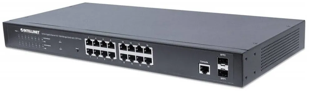 Switch Intellinet gestionabil Intellinet 16 porturi Gigabit Ethernet PoE+, 2 porturi SFP, 374W, 19"