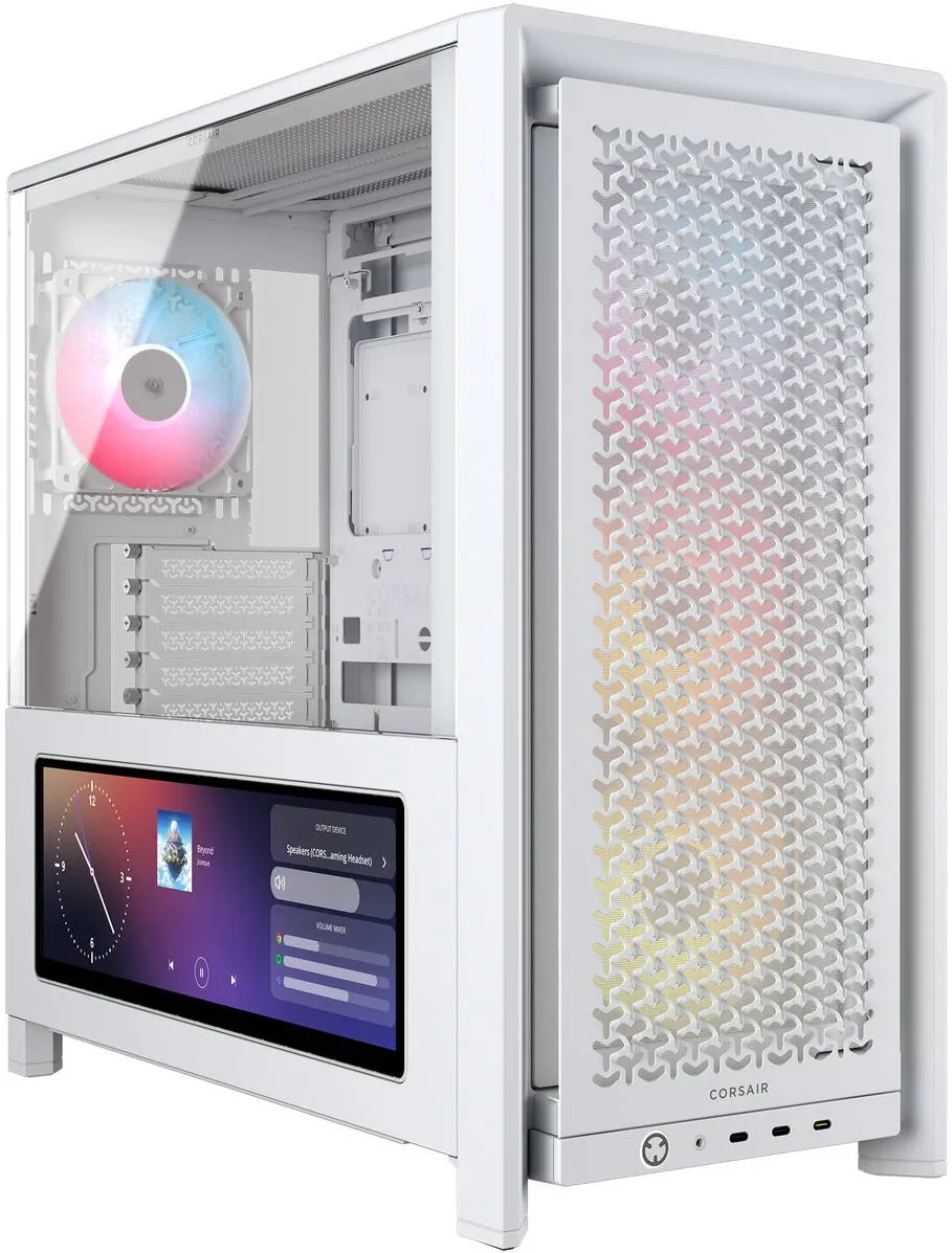 Carcasa PC Corsair FRAME 4000D LCD RS Performance Mid-Tower, XENEON EDGE 14.5" LCD Touchscreen, Alb
