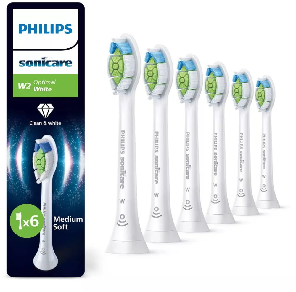 Philips Rezerve Sonicare Optimal White HX6066/87, pachet de 6 capete de periere, Standard, click-on, sincronizarea modurilor BrushSync, Alb