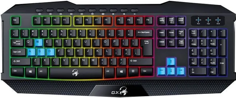 Tastatura GENIUS Gaming USB, multimedia, 104 taste + 10 taste multimedia, iluminare 7 culori, black