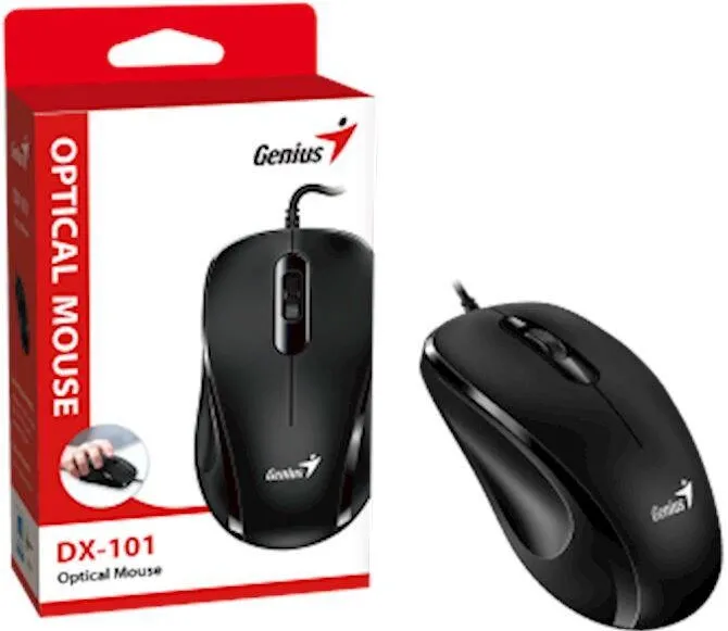 Mouse GENIUS MOUSE Genius, "DX-101", PC sau NB, cu fir, USB, optic, 1200 dpi, butoane/scroll 3/1, , negru, "31010026401" (timbru verde 0.18 lei)