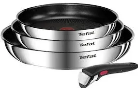 TEFAL Set 4 piese Ingenio Emotion, tigaie de 22/24/28 cm, maner detasabil, invelis antiaderent, Thermo-Signal, inductie, argintiu