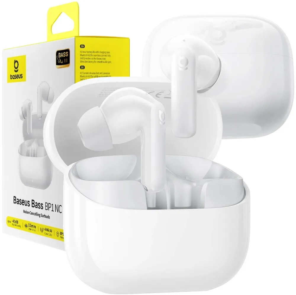 Casti In-Ear Baseus Casti Wireless, Baseus, BP1, Bluetooth 6.0, IP55, ANC, Alb