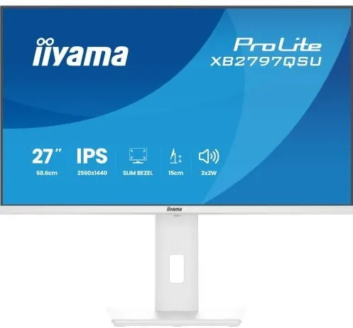 Monitor IIyama IPS LED Iiyama 27" XB2797QSU-W1, QHD 2560 x 1440, HDMI, DisplayPort, Boxe, Pivot, 75 Hz, 1 ms Alb