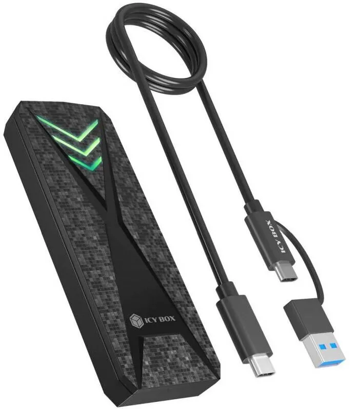 Rack IcyBox Husa pentru SSD M.2, Raidsonic, IB-1805ML-CU31, USB 3.2 Gen 2 Type-C, RGB, Negru