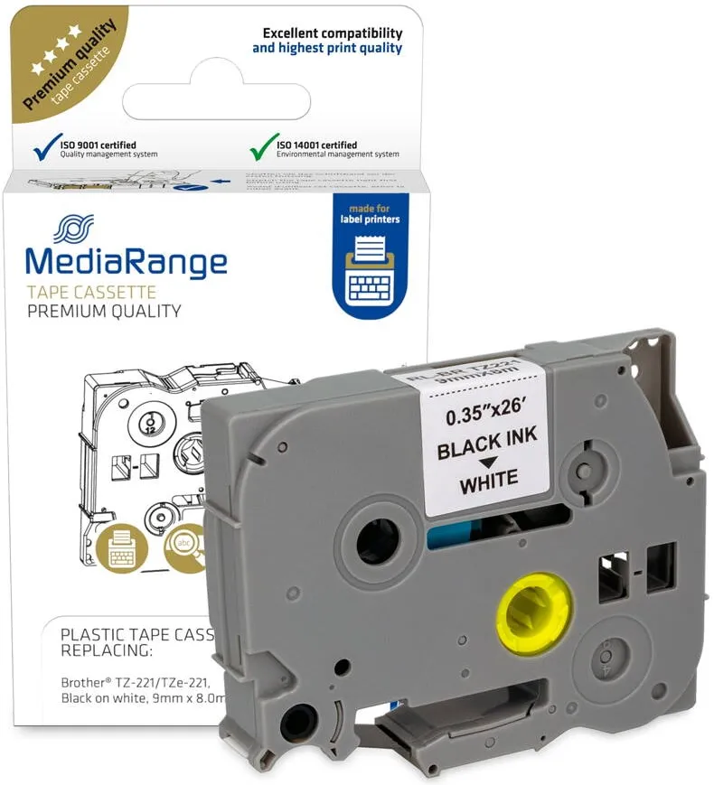Banda etichete MediaRange Caseta cu banda etichete MediaRange, compatibil cu Brother TZ-221/TZe-221 (MRBTZ221)