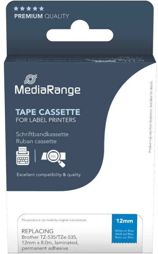 Banda etichete MediaRange Banda etichete MediaRange 12mm 8m alb pe albastru