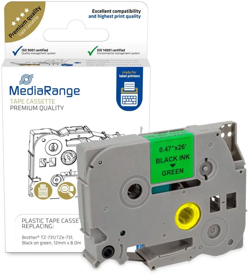 Banda etichete MediaRange Caseta cu banda etichete MediaRange, compatibil cu Brother TZ-731/TZe-731