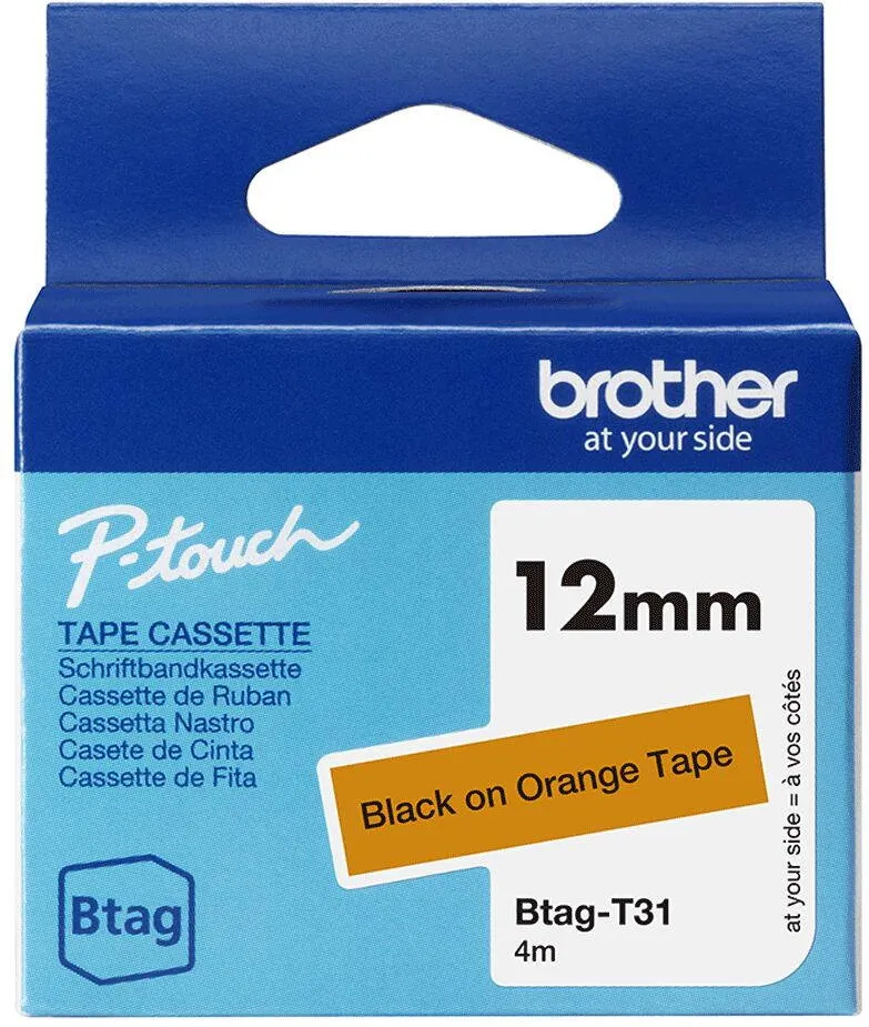 Banda etichete Brother Banda etichete Brother BTAG-T31, 12mm, negru pe portocaliu, 4m