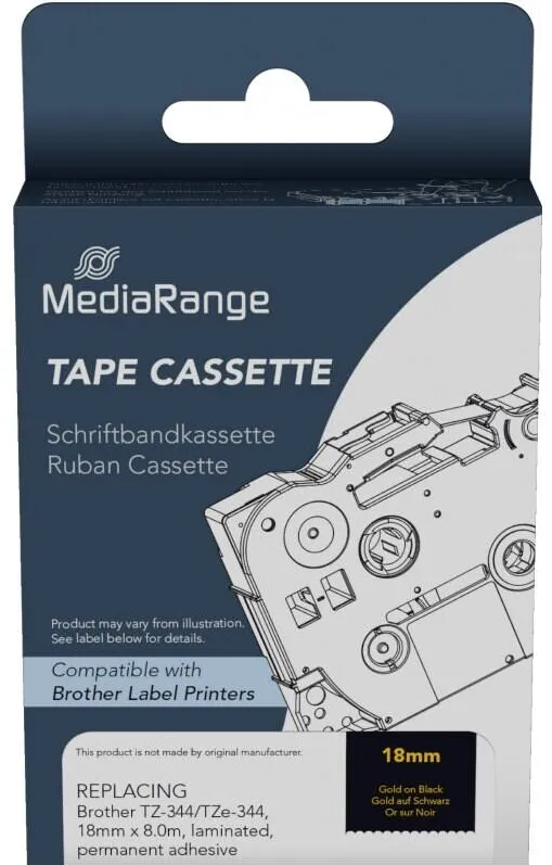 Banda etichete MediaRange Benzile etichete Mediarange, 18mm, 8m, autocolant permanent, auriu pe negru