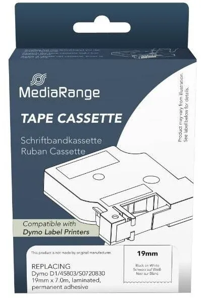 Banda etichete MediaRange Benzile etichete Mediarange, 19mm, 7m, autocolant permanent, alb pe negru
