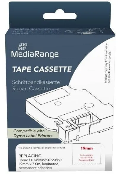 Banda etichete MediaRange Benzile etichete Mediarange 12mm, 7m, rosu pe alb