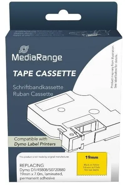 Banda etichete MediaRange Benzile etichete Mediarange, 19mm, 7m, autocolant permanent, negru pe galben