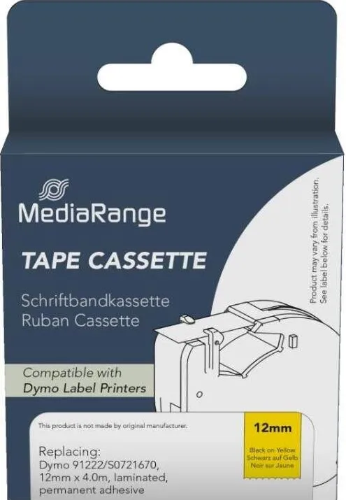 Banda etichete MediaRange Benzile etichete MediaRange, 12mm x 4m, autocolant permanent, negru pe galben, set
