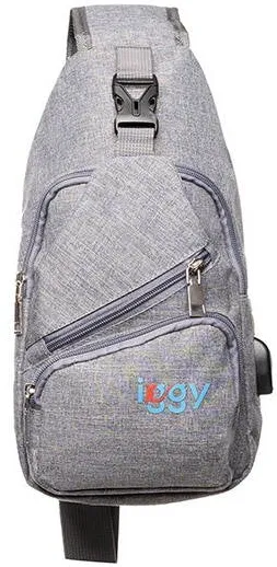 IGGY Rucsac sling, Iggy, 1 bretea, 1 compartiment principal,2 compartimente frontale, 32x16x6.9cm, mufa USB incarcare+Cablu,polyester, gri