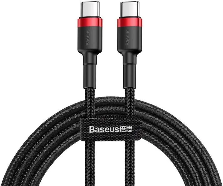Baseus Cablu de Date Cafule durabil Nylon USB-C / USB-C PD2.0, 60W, 3A, 2m, Negru-Rosu