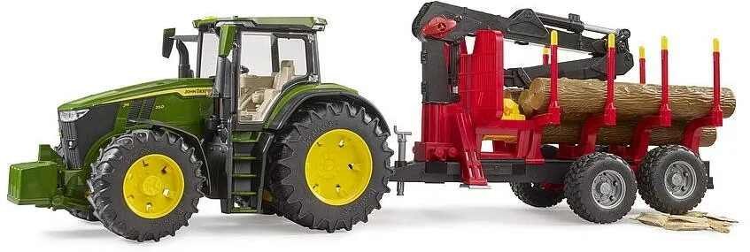 Masinuta BRUDER Tractor John Deere 7R 350 with a forest trailer