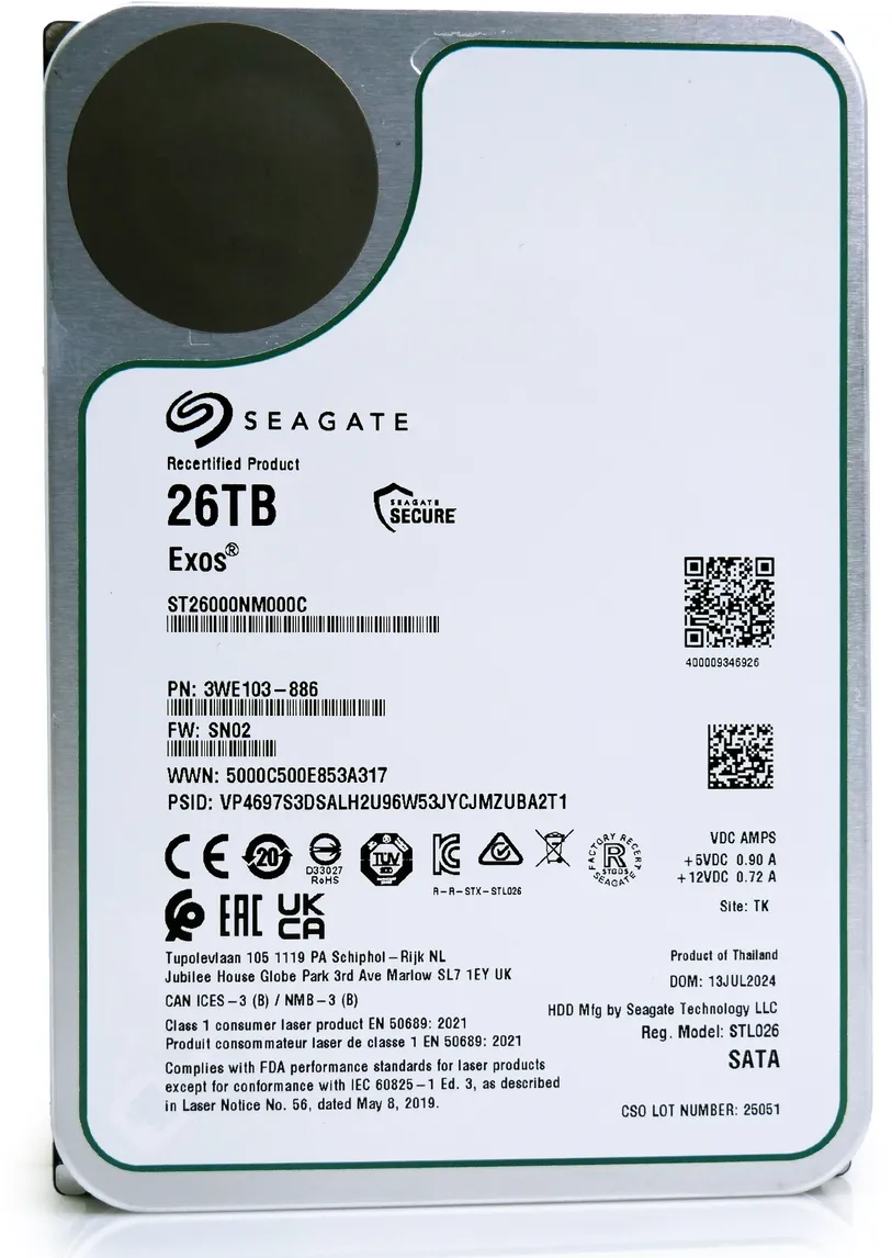 Hard Disk Seagate Exos 26 TB Refurbished  SATA 7200rpm