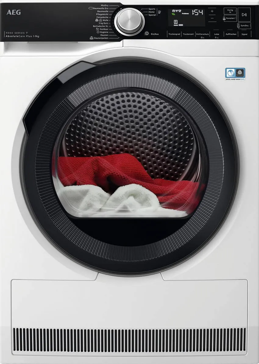 Uscator AEG seria 9000 TR9W80690, Clasa C, Pompa de caldura, Conexiune WiFi AEG, FiberPro, EcoFlow, AbsolutCare Plus, 9 kg