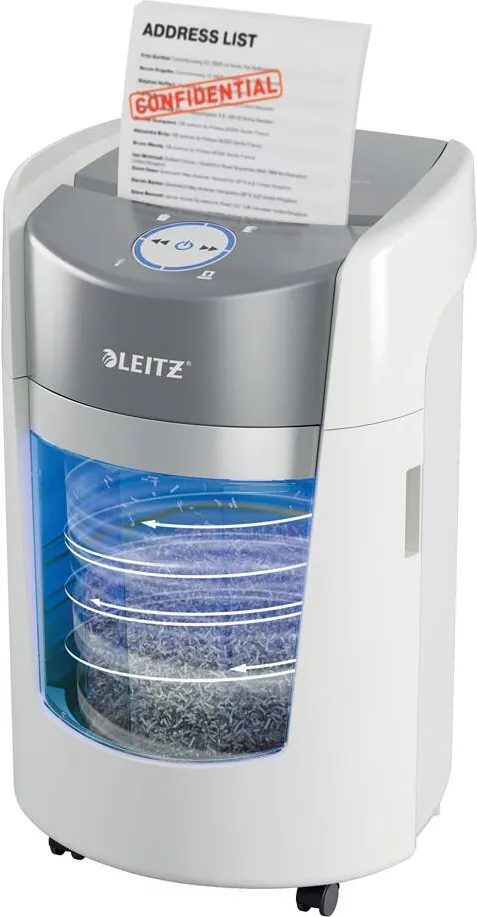 Leitz IQ OptiMax Small Office 350 Micro Cut Paper Shredder Security P5 22L - White