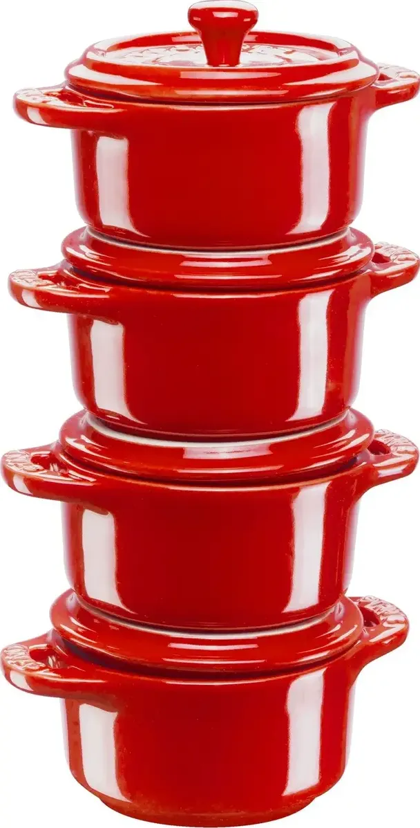 Staub Mini Cocotte Set 4-Piece round, Ceramic, Cherry Red