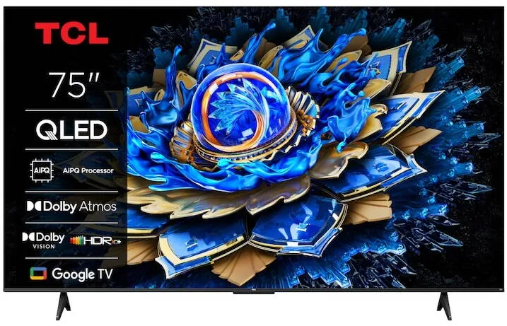 Televizor TCL smart QLED TCL 75T69C, 189 cm, Ultra HD 4K, Google TV, Clasa F
