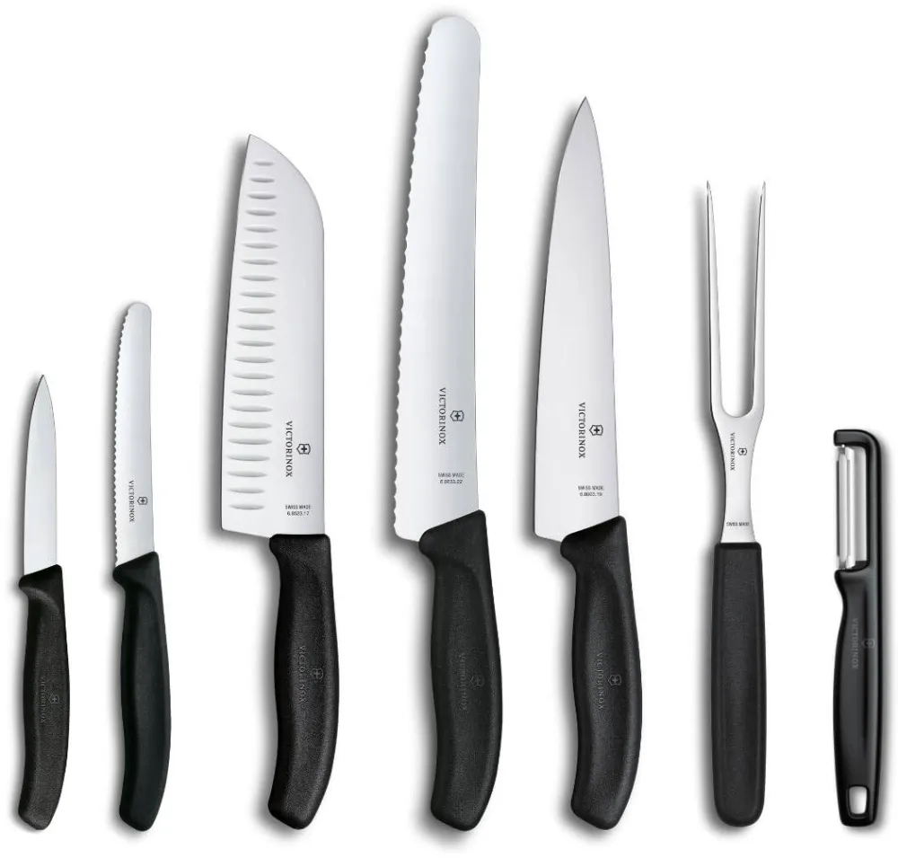 Victorinox Set cutite de bucatarie Victorinox Swiss Classic, 7 bucati, cutit Santoku, cutit pentru paine, negru