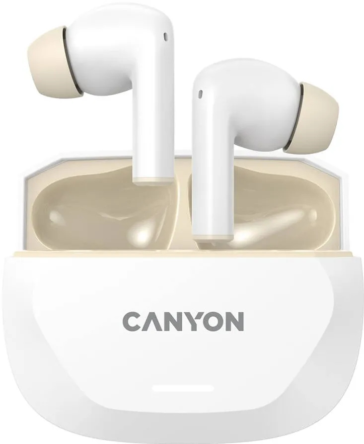 Casti Bluetooth CANYON Casti Wireless Canyon Hexagon 7 TWS ANC+ENC Qi, Alb-Bej, 27 ore autonomie