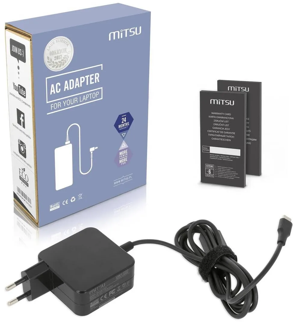 Alimentator Laptop MITSU Incarcator laptop Mitsu 45W USB Type C, protectie la supratensiune, negru, 1.10m