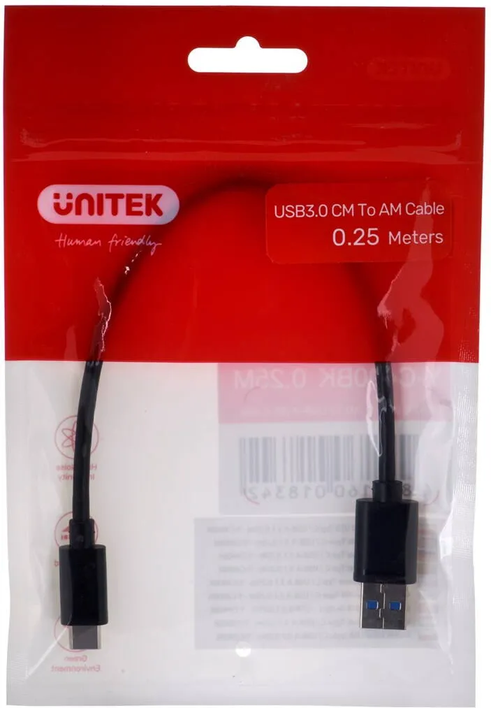 Cablu Date Unitek USB-C - USB-A 3.1, M/M,0.25M, Y-C490BK