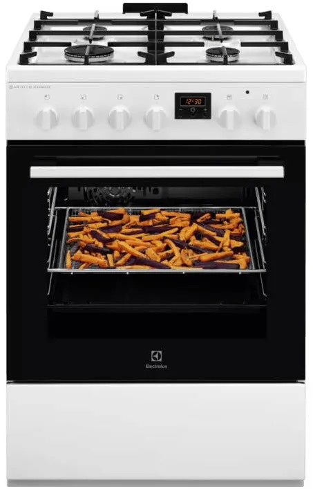 Aragaz LKK660220W, Mixt, 4 arzatoare, Siguranta plita, Aprindere integrata, Cuptor electric, Plus Steam, AirFry, Timer, Grill electric, Clasa A, 60 cm, Alb