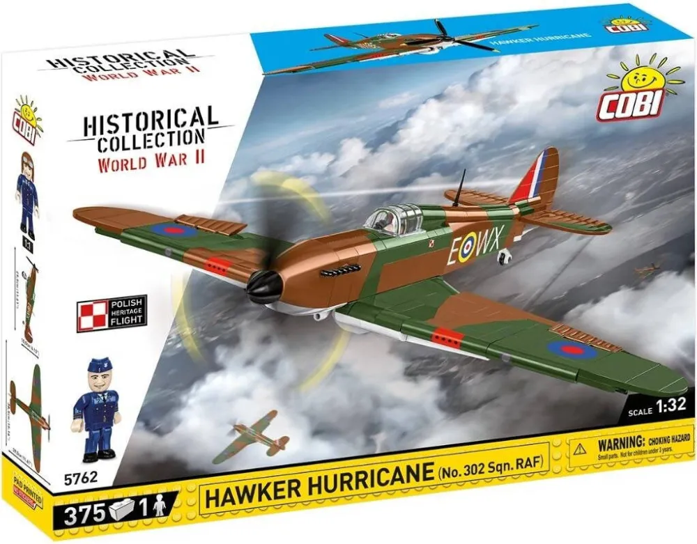 Masina Cobi Model Hawker Hurricane Cobi 302 Sqn RAF, 375 piese, multicolor, 29.5x10.5x38.5 cm