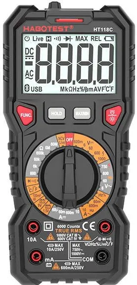 Habotest Multimetru digital cu lanterna HT118C, True RMS, NCV, Terstar Baterie