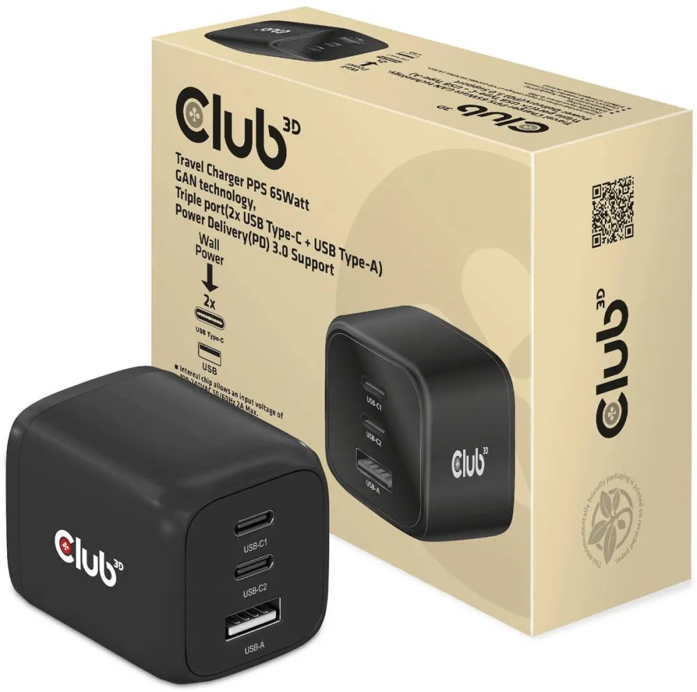 Incarcator CLUB 3D 2xUSB Typ C, 1xUSB Typ A, PD 65W